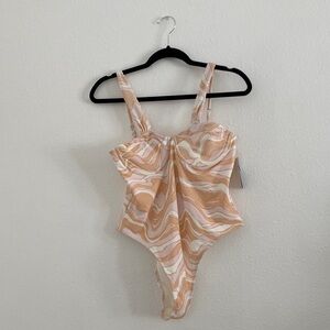 Abercrombie & Fitch Tan, White & Light Pink Swirl One-Piece